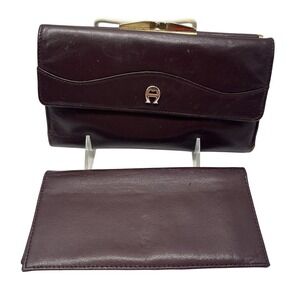 Etienne Aigner Leather Full Sized Wallet Checkbook Clutch Signature Color READ